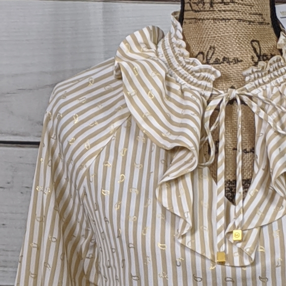 NWT MICHAEL KORS Khaki/White Stripe Top Sz S - Picture 3 of 14